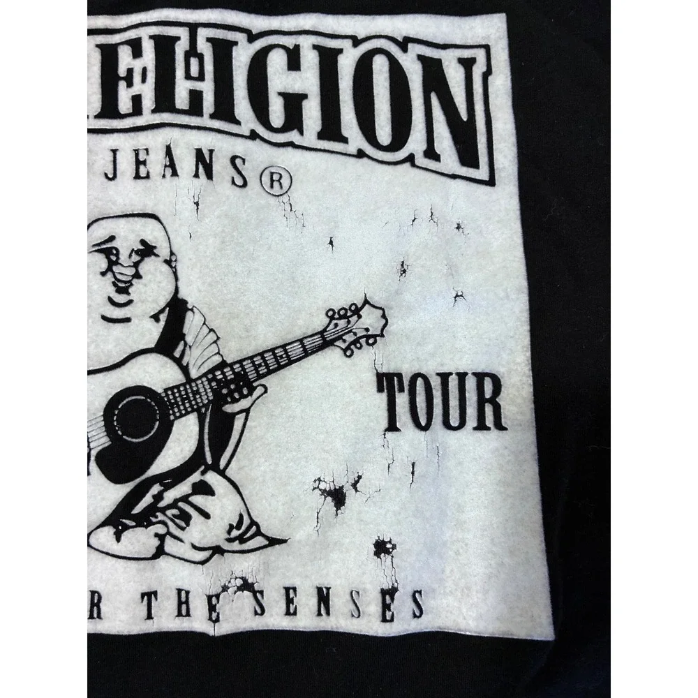 True Religion Mens XXL Black Graphic T-Shirt World Tour Buddha Logo Tee